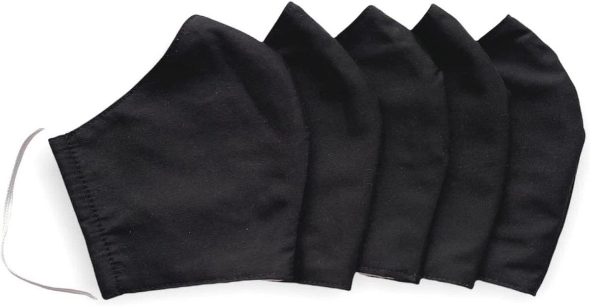 Mondkapjes Set - Herbruikbare Maskers - Dagelijks Gebruik - Verstelbare Oorbanden - 5 Stuks - Zwart