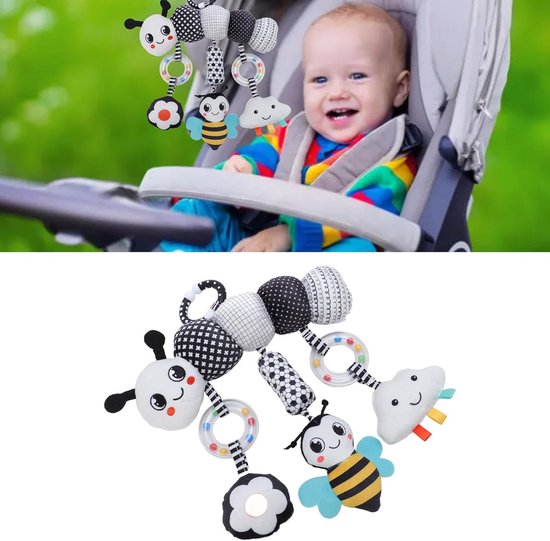 Bedhangspeeltje - Pluche dier - Baby entertainment - Zachte pluche stof - 25 cm lengte - Zwart-wit — afbeelding 3