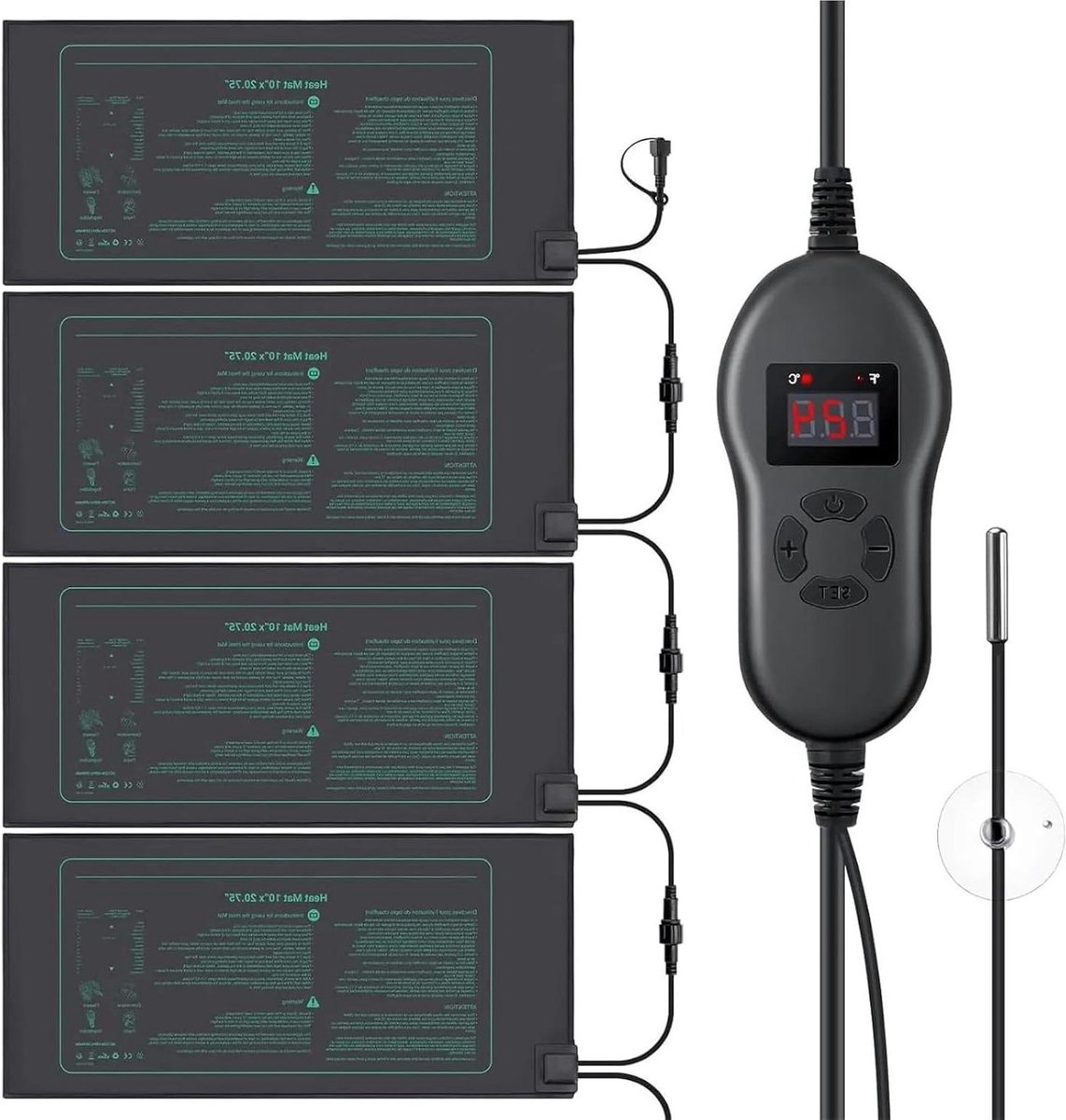 Verwarmingsmat 4-pack - Zaailing warmtemat - Planten Kiemen - Digitale thermostaat - 10 x