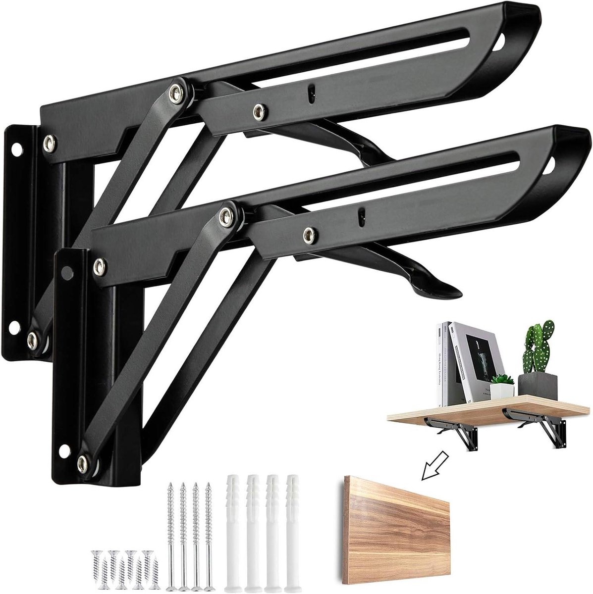 Opvouwbare Beugels - Steunen - Planken Maken - Ruimtebesparend Ontwerp - 30 cm - Zwart