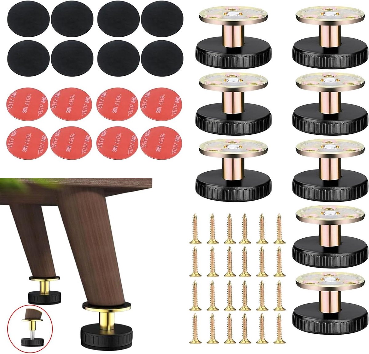 Meubelpoten Set - Verstelbare Voetjes - Meubels Stabiliseren - Krasbestendig - 8 Stuks 27-40mm - Zwart