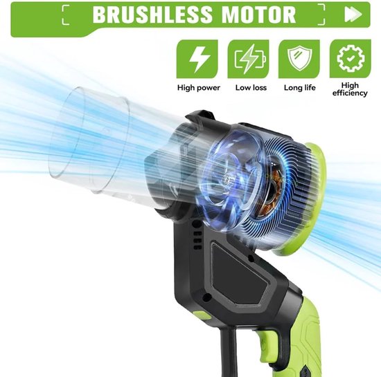 Draadloze Bladblazer - Lucht Blaser - Tuin Schoonmaken - Borstelloze Motor - 300.000 RPM - Groen — afbeelding 3