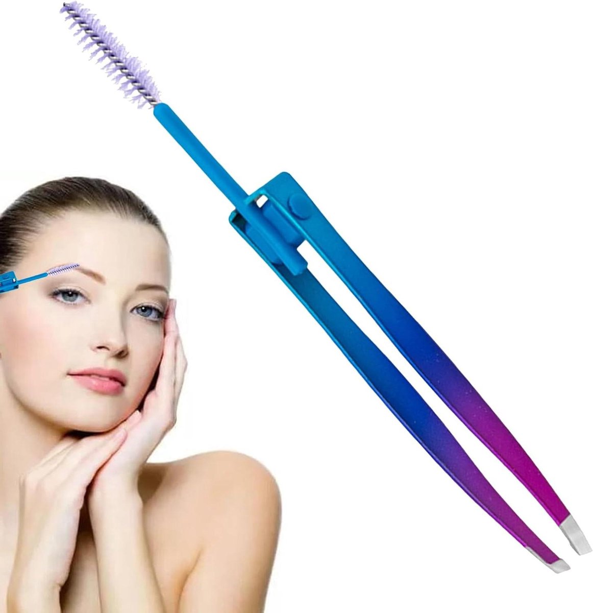 Wenkbrauw pincet - Make-up tool - Gezichtsverzorging - Geïntegreerde borstel - 139 cm - Blauw