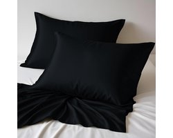 LINENWALAS Pack of 2 Pillowcases 2 Pack 50x75 cm, Soft and Cooling Black, 2 Pack Hypoallergenic Pillow Covers, Extra Deep Inner Flap and Envelope Closure (50x75cm, Jet Black)