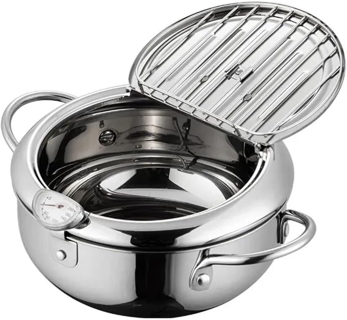 Frituurpan met Thermometer - Keukenpan met Deksel - Tempura Frituren - Roestvrij Staal - 29 x 29 x 14 cm