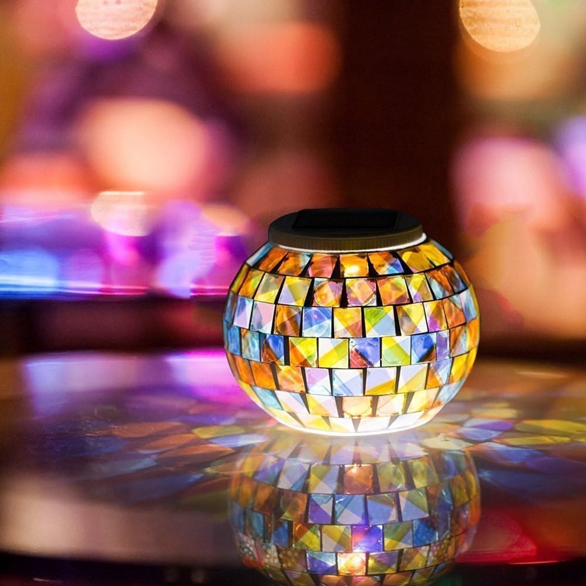 Kleurrijke sferische mozaïeklamp, waterdichte LED magische bollampen zonne-energie mozaïek tafellamp voor tuin, patio, tafel, kamer (bal)