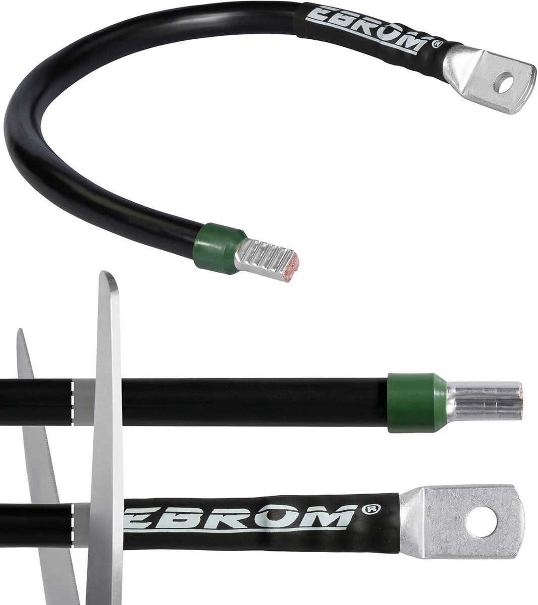 Batterijkabel Massakabel - Stroomkabel - Stroomvoorziening - Kant-en-klaar met ogen - 25 mm² - Zwart