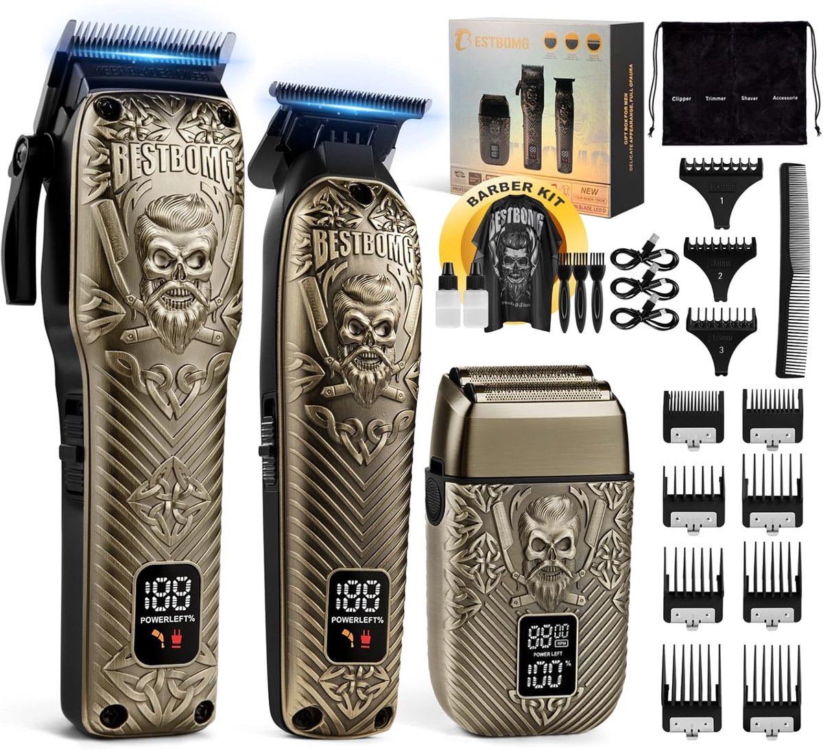Professionele Draadloze Tondeuse Set voor Mannen - Baardtrimmer en Precisietrimmer met LED Display