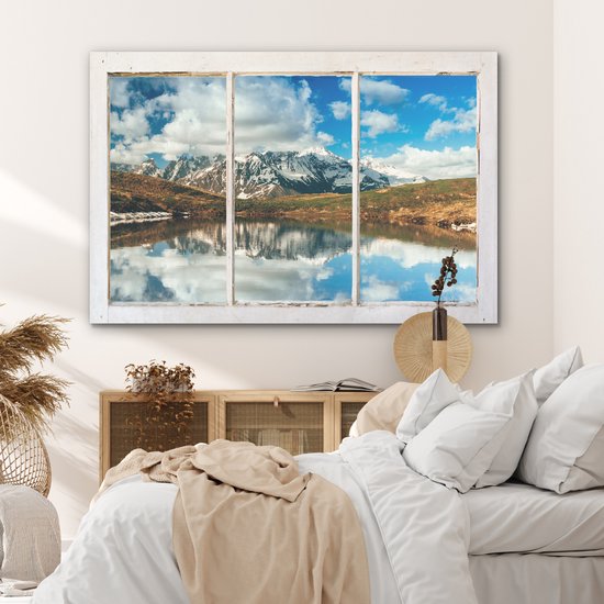 Décoration murale Métal - Aluminium Peinture Industrielle - Vue à travers - Montagnes - Water - 180x120 cm - Dibond - Photo sur aluminium - Décoration murale industrielle - Pour le salon / chambre