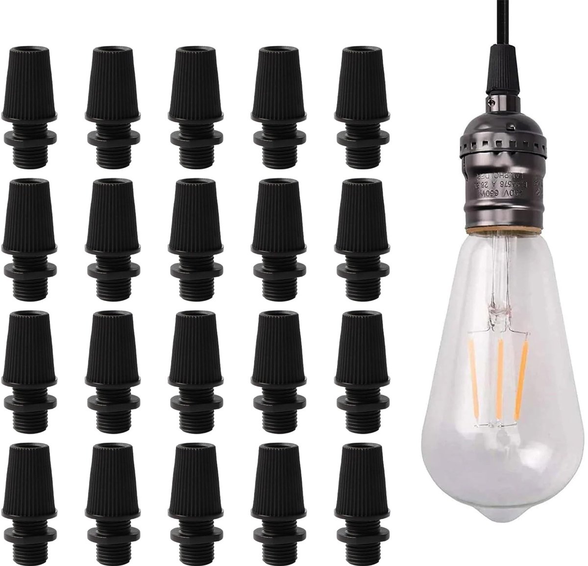 aladdien - Aanhangwagen - Kabelklem voor plafondlampen - Duurzaam kunststof - Zwart - Verstelbare kabelklem - 20 stuks - Geschikt voor hanglampen - ..