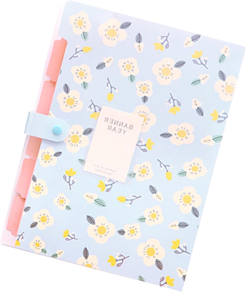 Bestandsmap Bloemenprint - Documenten Organizer - Papieren Sorteren - Zes Uitbreidbare Vakken - A4 Formaat - Blauw