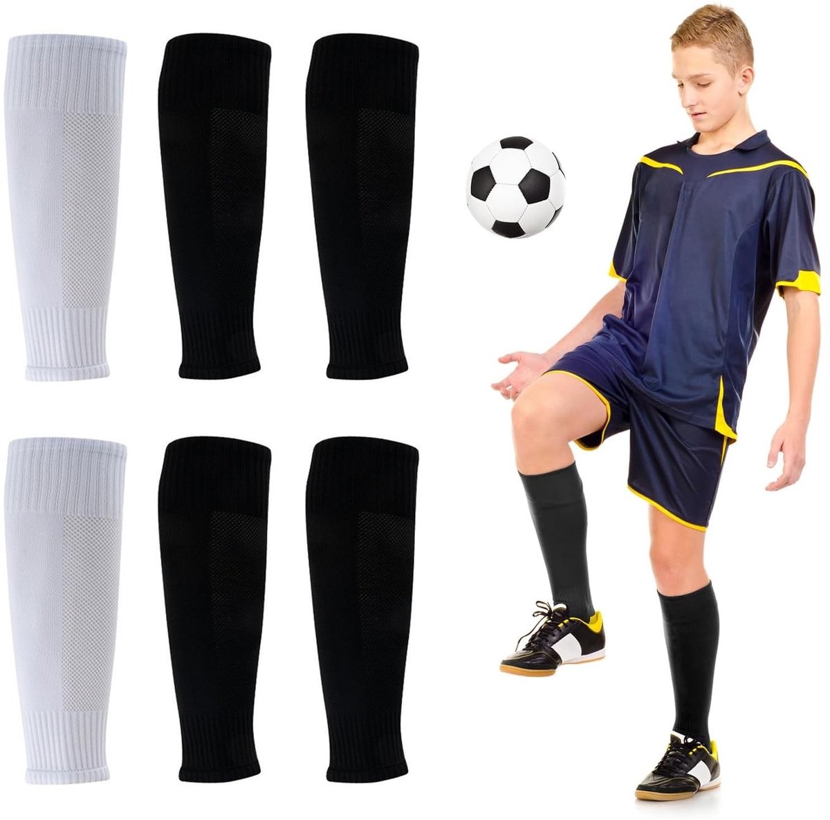 Vt products - Voetbalsokken mouwen - Voetbal scheenbeschermers - Zwart en wit - Sport sokken - Voor volwassenen - 3 paar