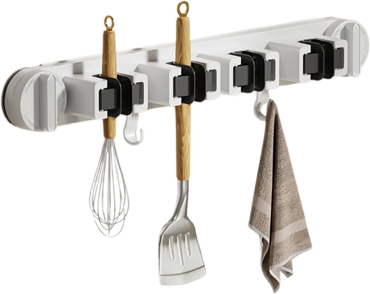 Dweil Bezem Houder - Muur Organizer - Ruimte Besparen - Zuigkracht Installatie - 7x8x7 cm - Wit