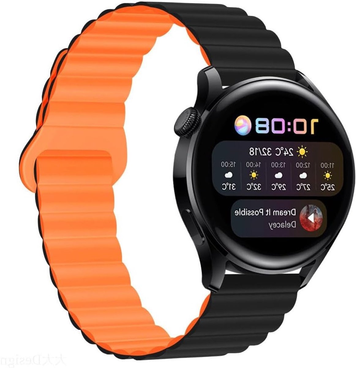 Verstelbare 22 mm Sportband van Silicoon voor Garmin Forerunner 265, 255, Vivoactive 4 en Venu 2, Ideaal voor Sport en Activiteiten, Zwart en Oranje
