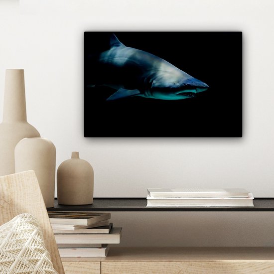 Canvas schilderij 30x20 cm - Wanddecoratie Haai - Macro - Water - Muurdecoratie woonkamer - Slaapkamer decoratie - Kamer accessoires - Schilderijen op canvas