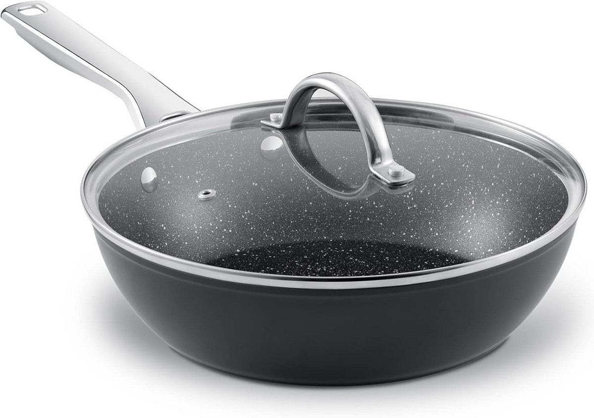 Koekenpan met Deksel 26 cm Keramische Wok Anti-Aanbak Geschikt voor Alle Warmtebronnen