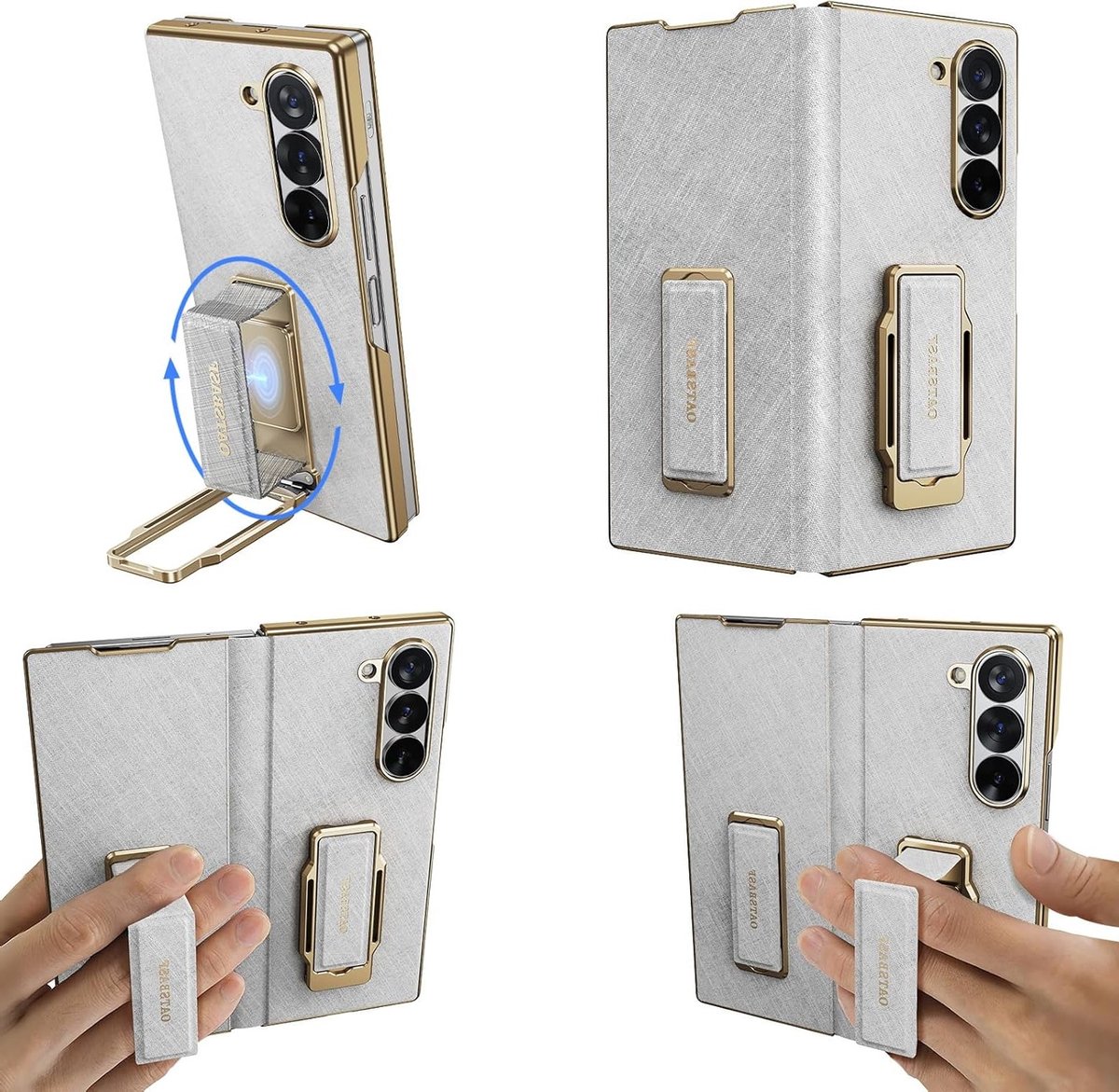 Leren Hoes voor Galaxy Z Fold 7 met Vingerhouder, 360° Draaiende Stand, Volledige Bescherming, Schokbestendig en Krastbestendig Ontwerp