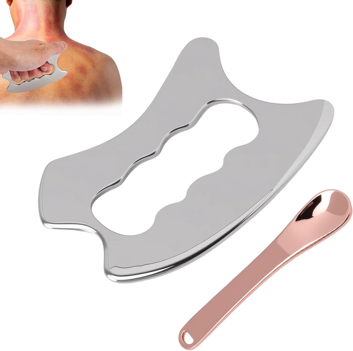 2-in-1 Massage Set met RVS Gua Sha en Mini Tool voor Lichaams- en Gezichtsmassage, Lymfedrainage en Spierontspanning