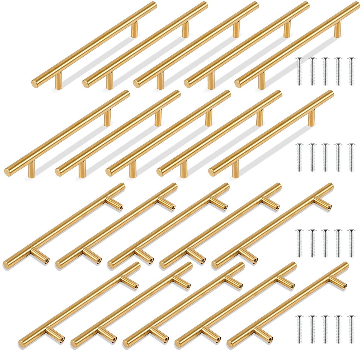 20PK Gouden T-Bar Kastgrepen - 200mm RVS Dressoir- en Ladegrepen
