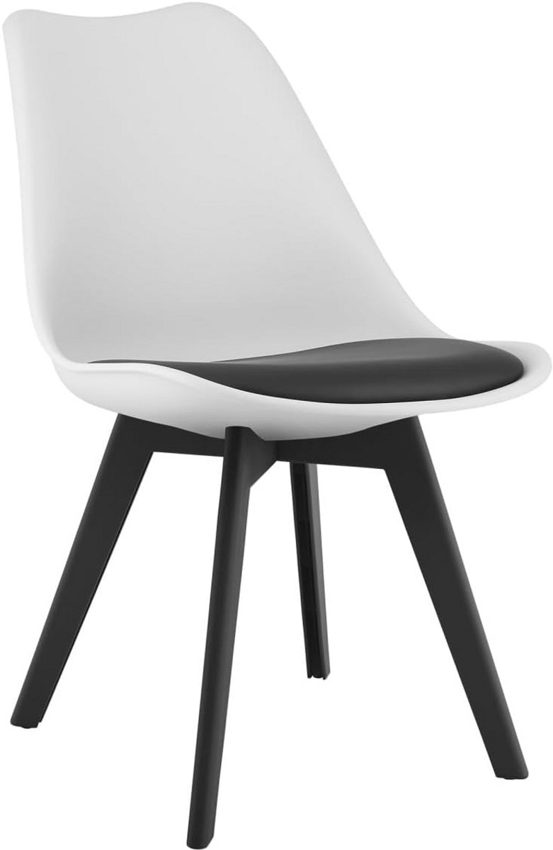 Moderne Witte Eetkamerstoel met Zwart Zitkussen - Stijlvol Design