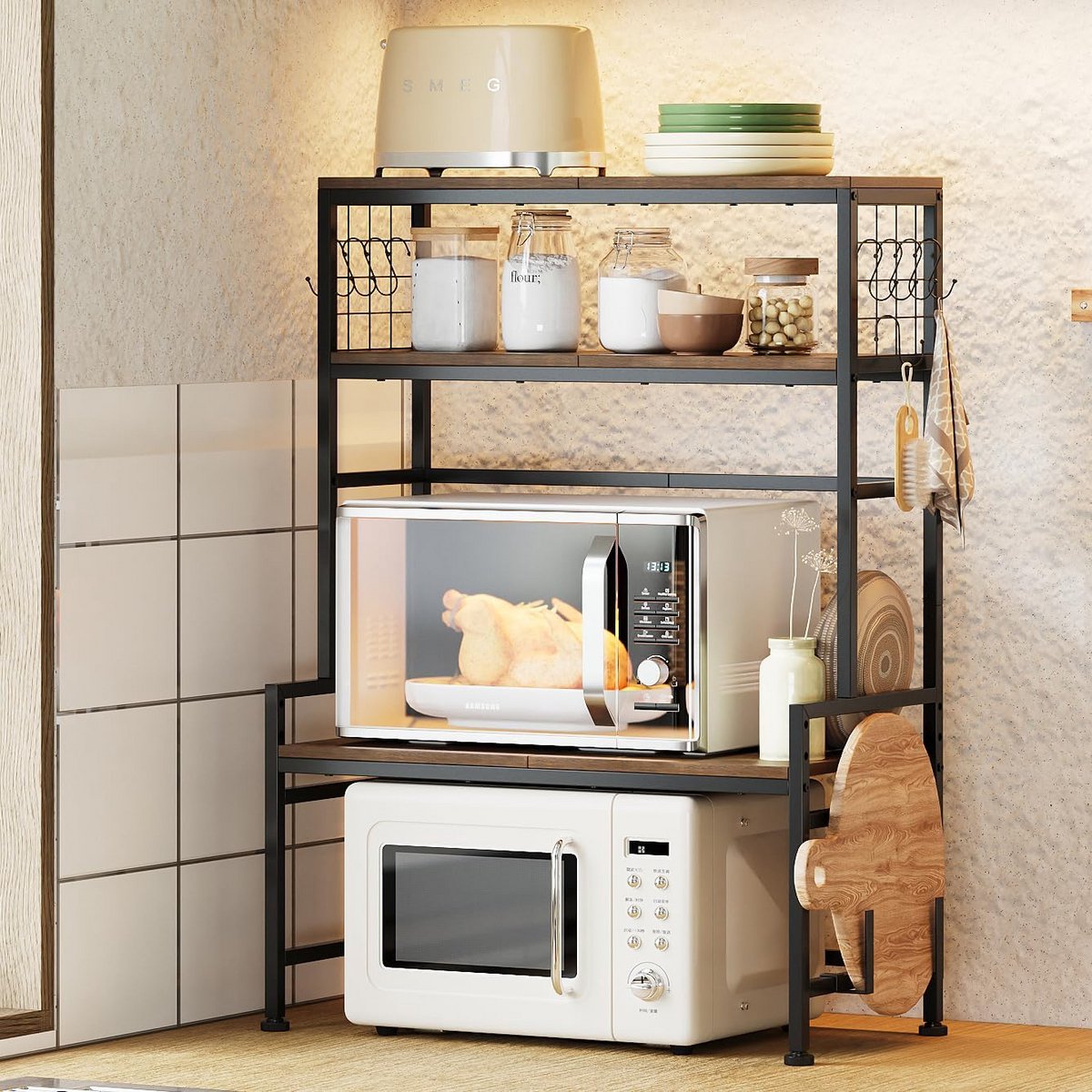 Verstelbaar Magnetronrek met Haken - Ruimtebesparende Keuken Organizer voor Potten en Pannen