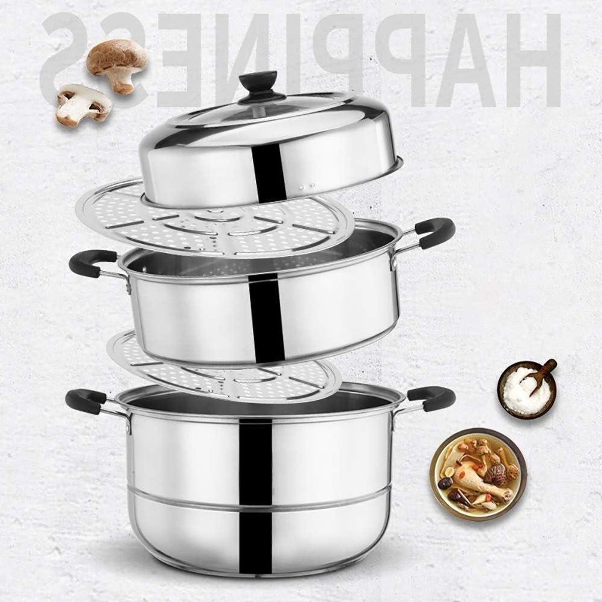 Stoompan Set - Stoomkoker RVS - Gezond Koken - Universele Bodem - 30cm 32cm - Zilverkleurig