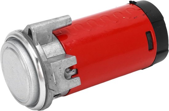 Rode luchthoorn compressor met metalen bevestiging.