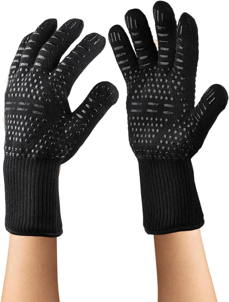 Grill Handschoenen - Oven Mitts - Hitte Bescherming - Antislip Siliconen Grip - One Size - Zwart