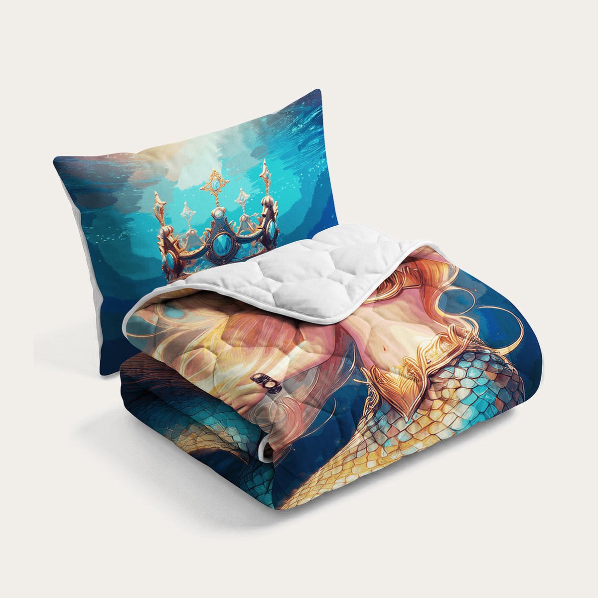 HappyBed Kinderdekbed 140x200 - Wasbaar dekbed zonder overtrek - Bedrukt dekbed zonder hoes - Gekleurd 2-in-1 dekbed - Dekbed met print - Hoesloos dekbed - mermaid