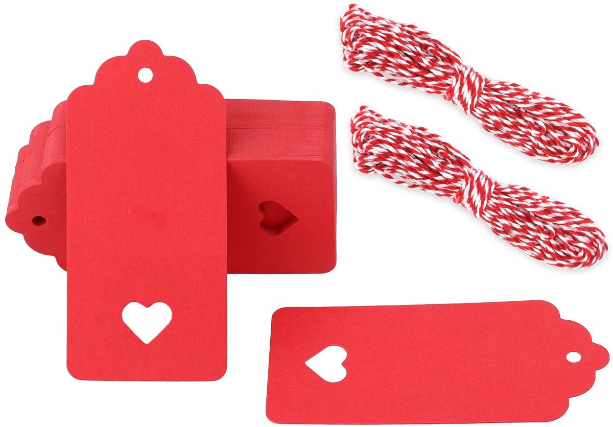 aladdien - Cadeau labels - Kraft papier - Hartvormig - Rood - Gift tags - Perfect voor bruiloften en ambachtelijke projecten