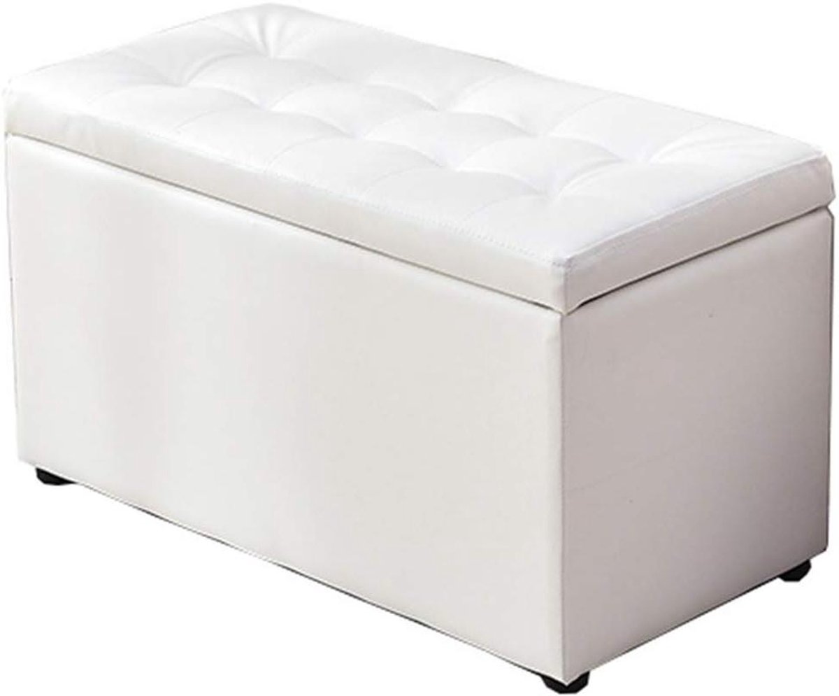 Voetenbank met Opbergruimte - Poef Bankje - Extra Zitoppervlak - Opklapbaar Deksel - 60x30x35cm - Wit