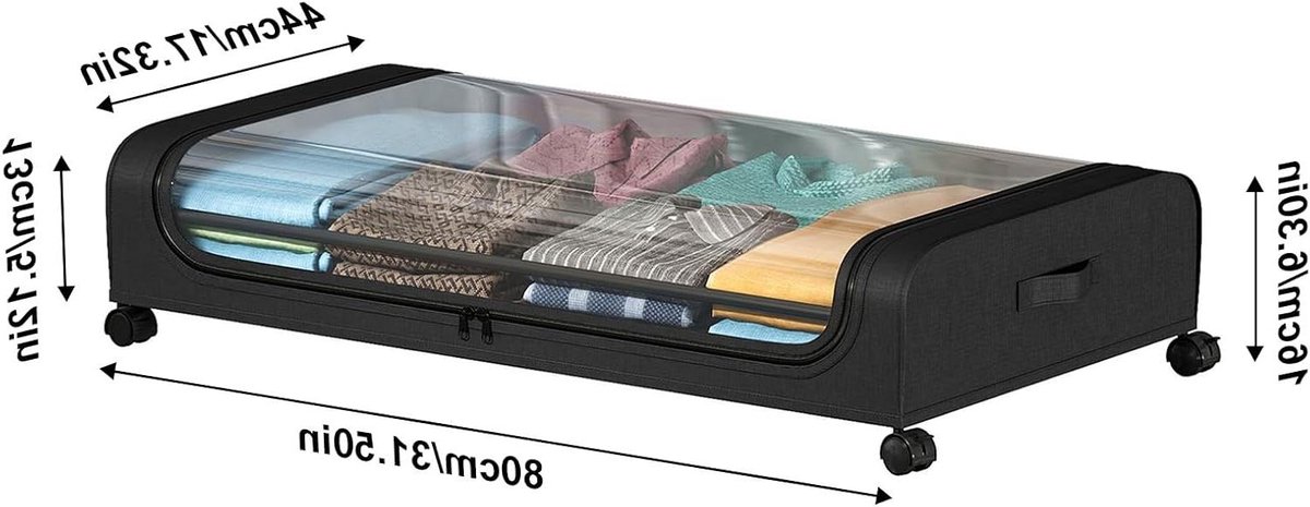 Onderbed opbergdoos - Bedlade organizer - Ruimte besparen - Met wielen - 2 stuks 80cm - Zwart