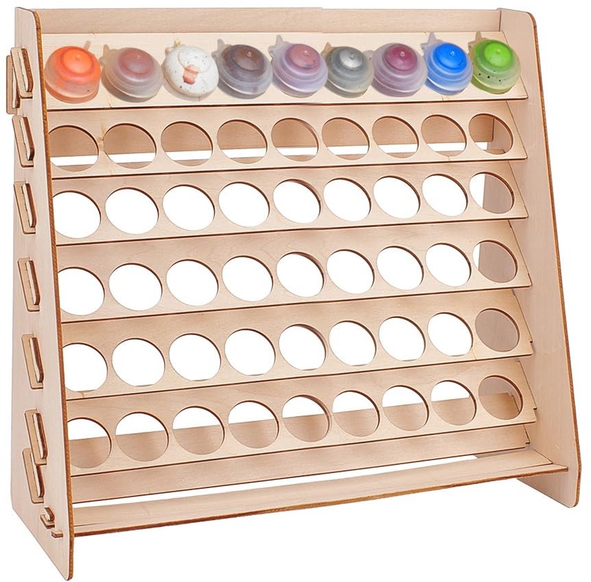 aladdien - Houten Verf Organizer - Schilderij Rack - 54 Gaten - Wit - Pigment Inkt Fles Houder - Creatieve Opbergoplossing - Geschikt voor Miniatuur...