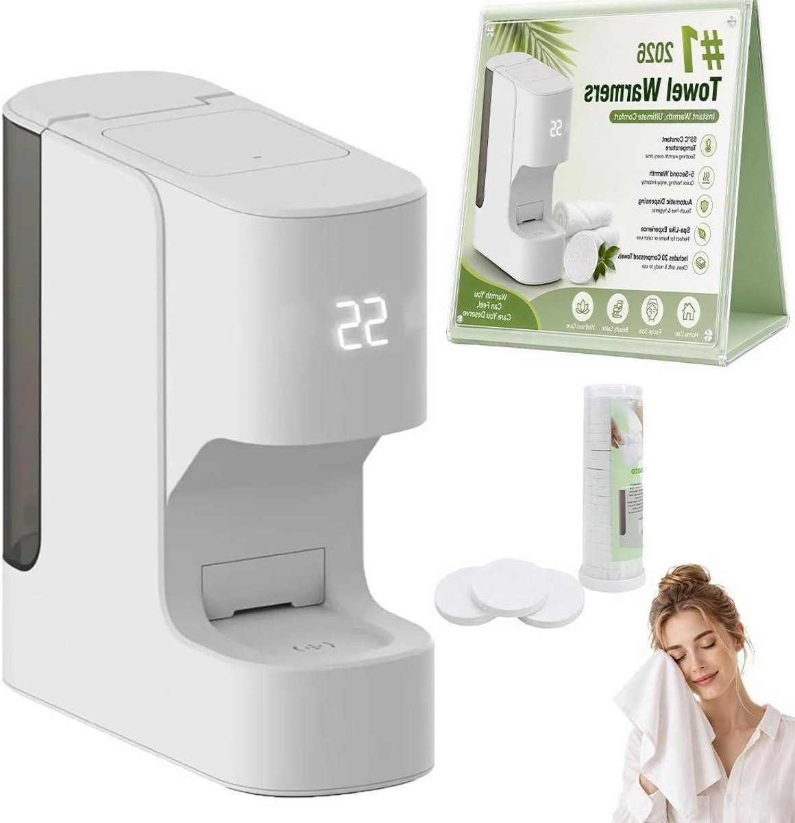 Handdoekverwarmer - Warme handdoeken - Gezichtsverzorging thuis - Snelle verwarming 5 sec - Compact formaat - Wit