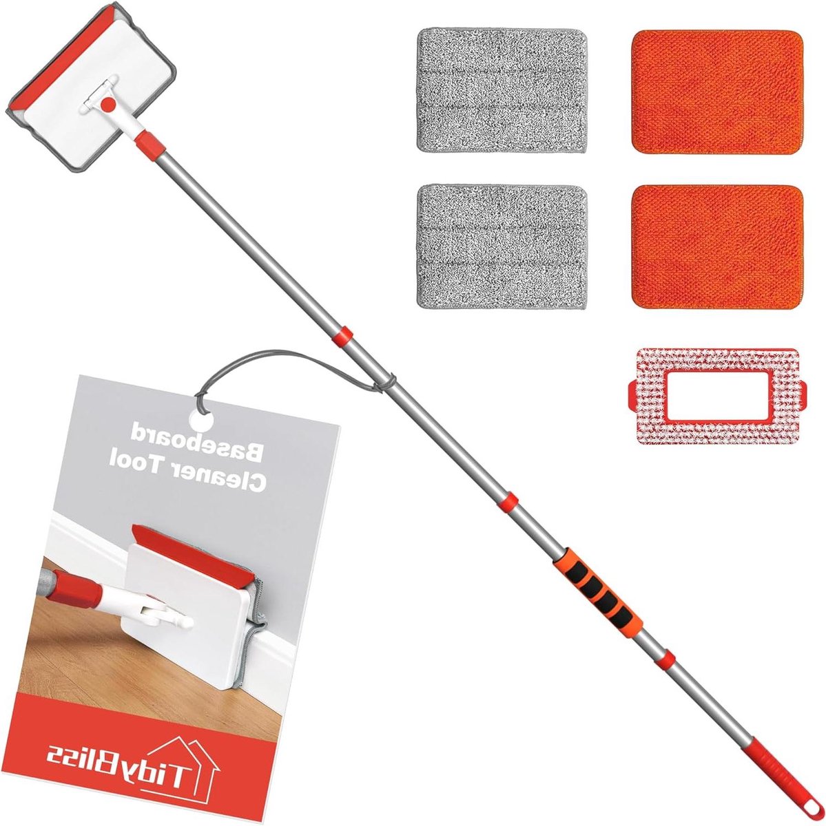 Plint Cleaner - Vloerreiniger Tool - Snel Schoonmaken - Lange Handgreep - 142 cm - Rood
