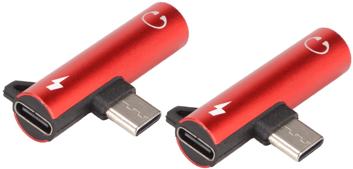 SPHProducts - Type-C Naar 3,5 Mm-adapter - 2-in-1 Opladen - Rood - USB C Hoofdtelefoonadapter - Geschikt voor Telefoon Tablet Laptop - Kleur Rood