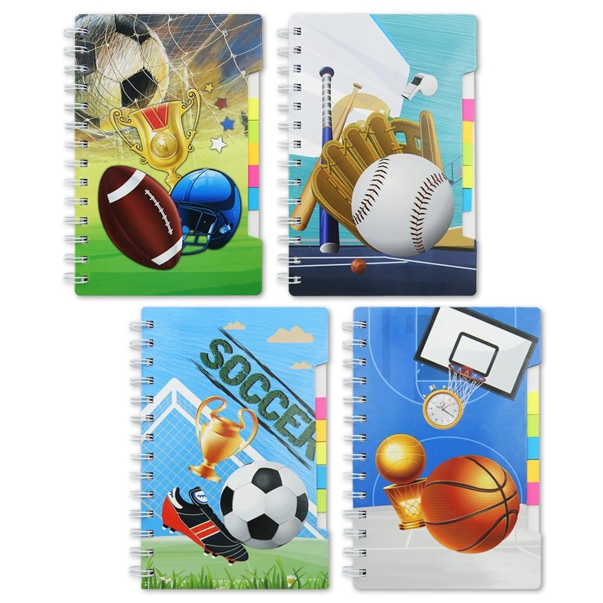 aladdien - Sport Notitieboek - 4-pack notitieboeken - Draadgebonden hardcover - Pocket formaat - Geschikt voor jongens - Fantastisch cadeau