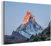 Aluminium schilderij 90x60 cm - Wanddecoratie metaal - De Matterhorn in Zwitserland bij zonsopkomst - Metalen muurdecoratie woonkamer - Decoratie industrieel - Foto op dibond - Industriële accessoires slaapkamer