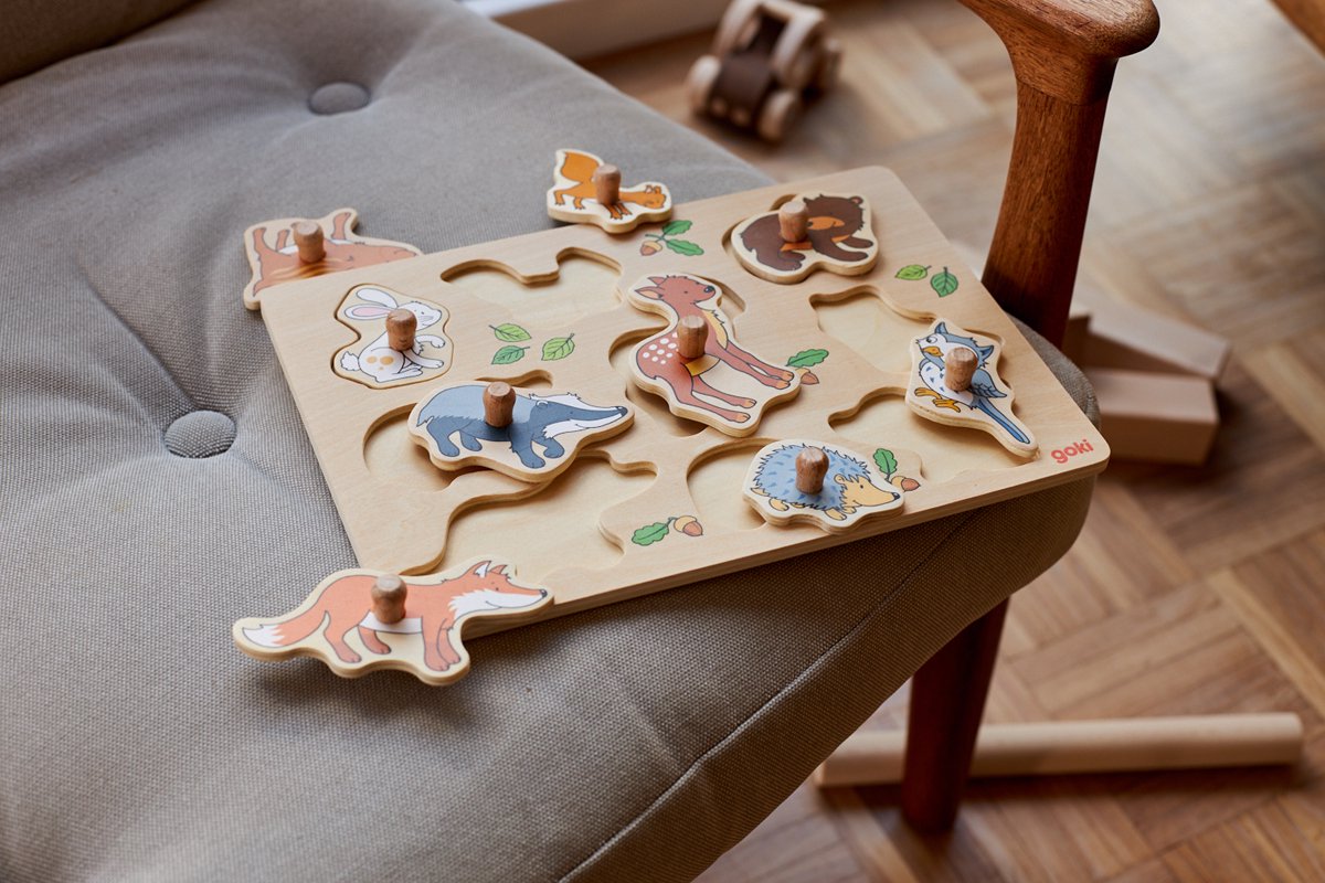 GOKI Steekpuzzel - Bosdieren - 9 Delen - 30X21X2,4Cm - Hout - 1 Jaar — afbeelding 3