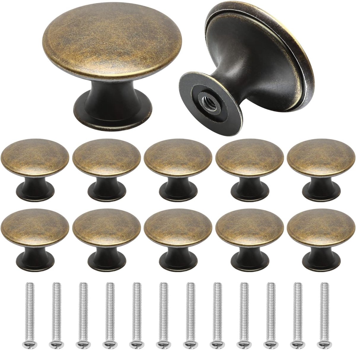 Kastdeurknoppen - Vintage Brons Ladegreep - 12 Stuks - Aluminium Legering Meubelhandvat - Voor Kasten En Lades - Rond Paddenstoel Model