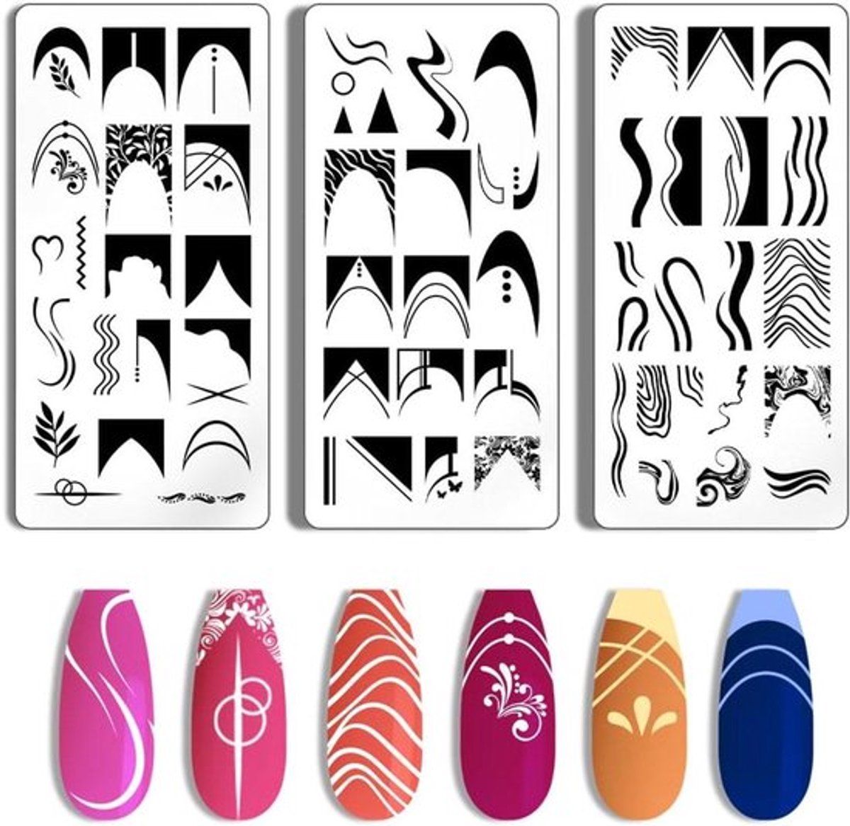 Set van 3 Franse nagelkunst-sjablonen voor manicure en nageldesign - salonkwaliteit.