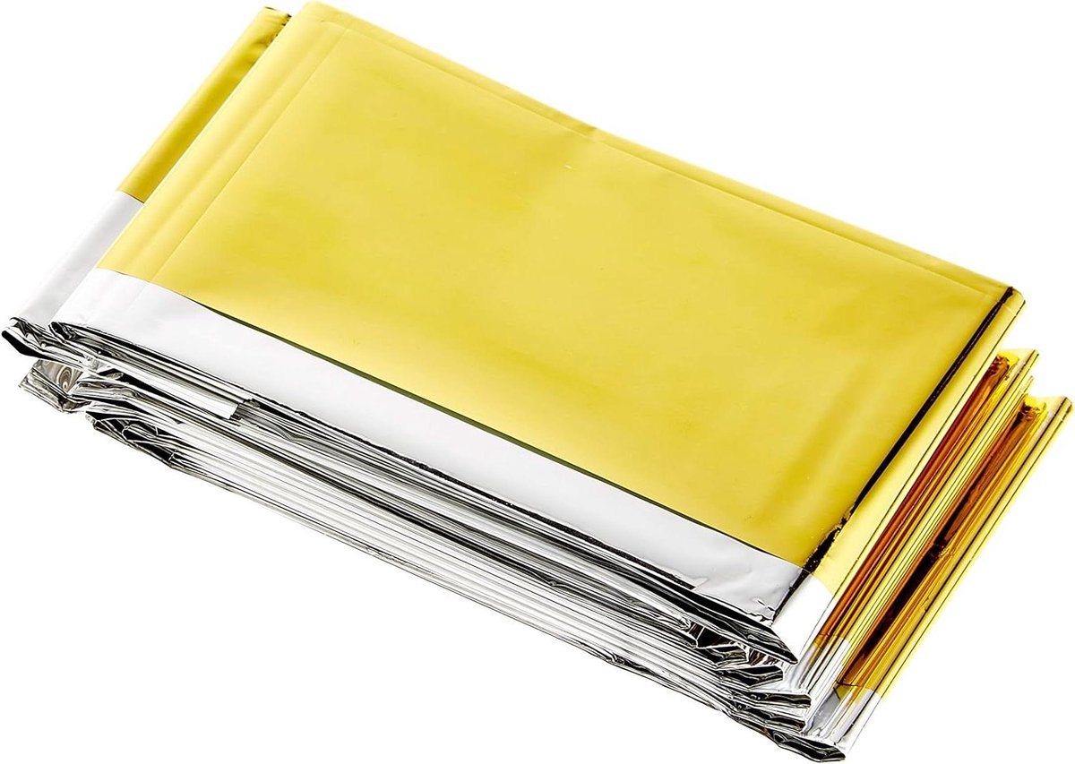 Reddingsdeken - Nooddeken thermisch - Bescherming bij kou - Aluminium gecoat - 210 x 160 cm - Goud/Zilver