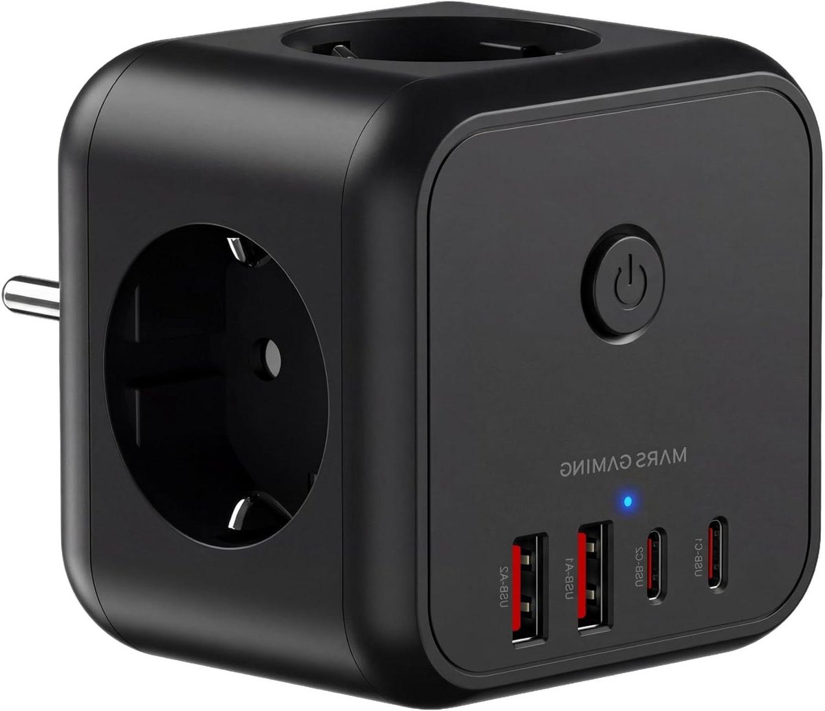 Compacte Powercube - Stekkerdoos Hub - Apparaten Opladen - GaN Snelladen - 7 Poorten - Zwart