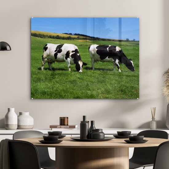 Deux vaches frisonnes dans l'herbe verte Plexiglas 80x60 cm - Tirage photo sur verre (décoration murale plexiglas)