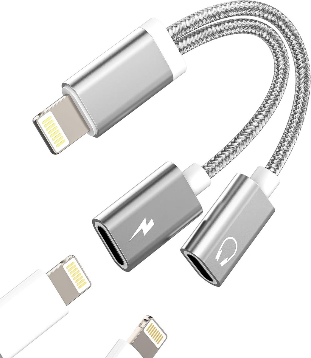 2-in-1 Lightning Adapter voor Oortjes en Opladen - AUX Audio Splitter voor iPad en iPhone, Geschikt voor MFI Gecertificeerde Apparaten