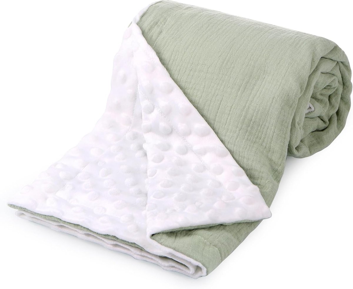 Zachte Pluche Babydeken 75 x 100 cm met Dotted Back - Ademend en Vochtregulerend voor Pasgeborenen en Peuters in Groen