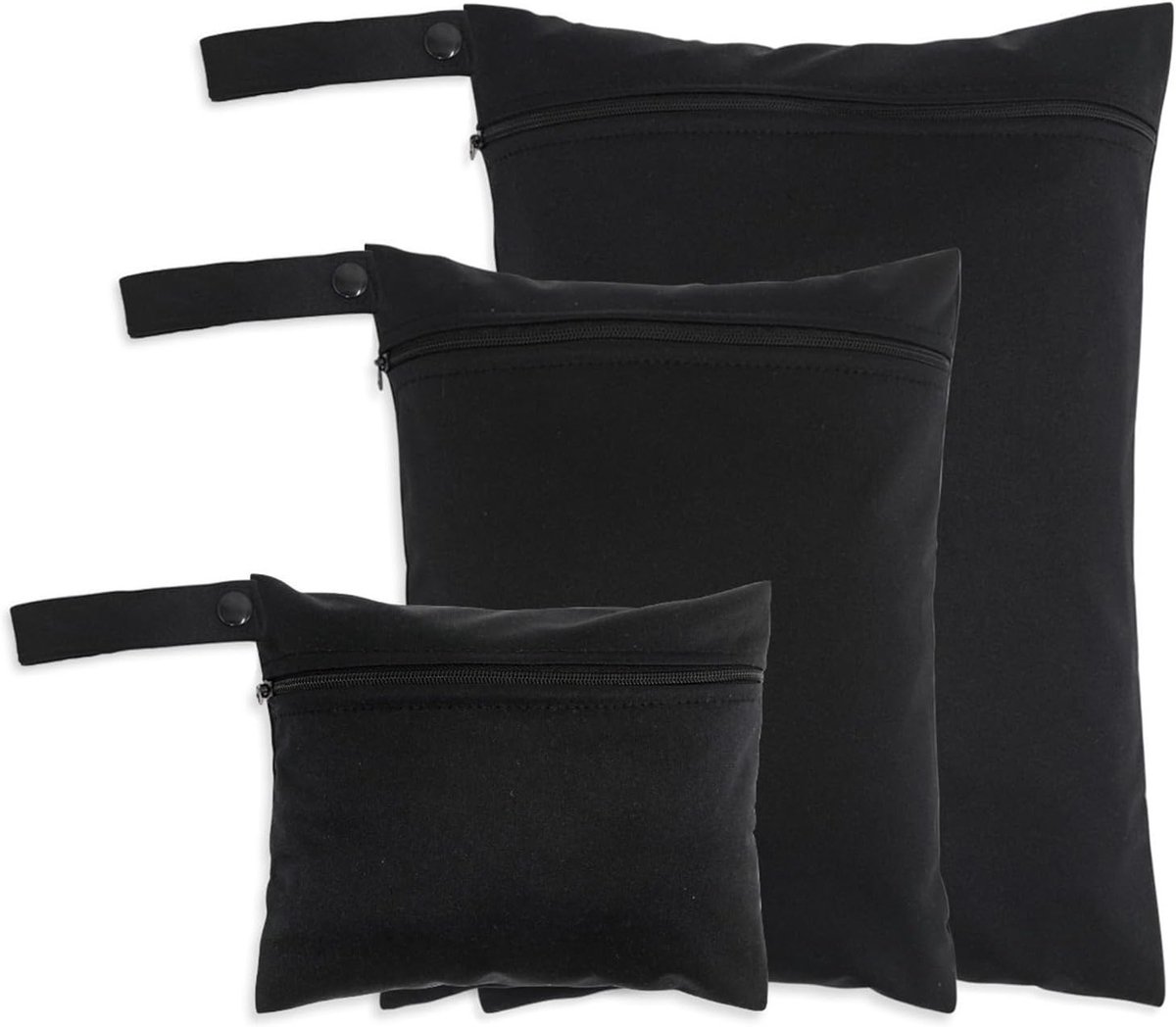 Set van 3 Waterdichte Organizers voor Luiertassen, Herbruikbare Tassen in Zwart met Rits voor Camping, Zwemmen en Reizen met Baby's