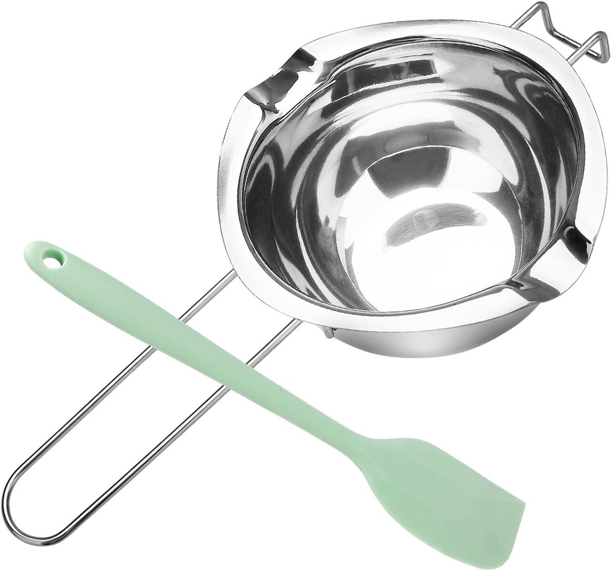 Melting Pot voor Kaarsen en Voedsel, RVS Smeltkom met Plastic Spatel, Geschikt voor Was, Suiker, Boter en Chocolade (400ml)