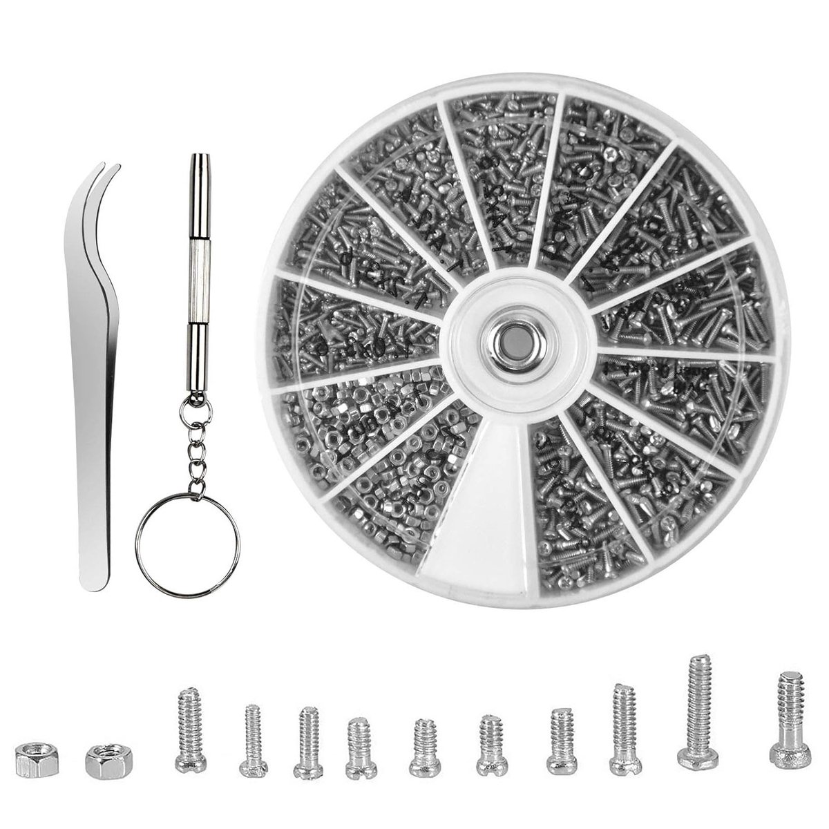 Complete Reparatieset voor Brillen met 1000 Mini Schroeven en Moeren - Inclusief Pincet en Diverse Gereedschappen voor Brillen, Zonnebrillen, Spectakels en Horloges