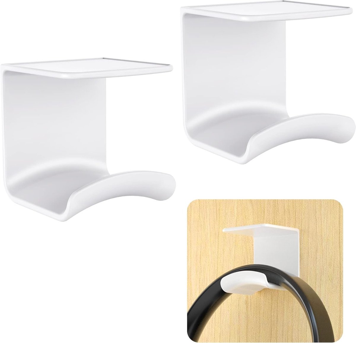 Hoofdhanger voor Hoofdtelefoons - Zelfklevende Hoofdtelefoon Haak voor Muur of Bureau met Sterke 3M Lijm, Ideaal voor Gaming Hoofdtelefoons en Accessoires tot 1 kg